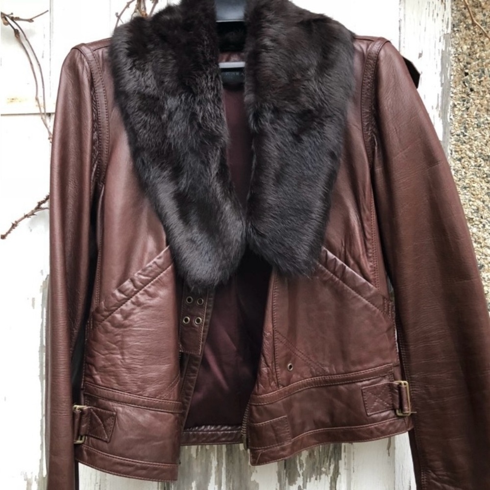 Donna Karan Runway Collection Leather Fur Jacket 8